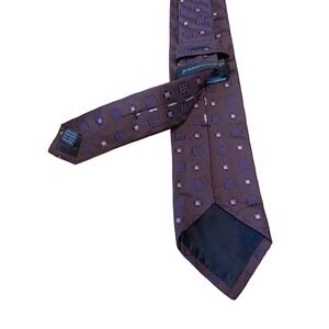 Massimo Bizzocchi NWOT 100% Silk Tie Brown Blue Square Pattern Made In Italy